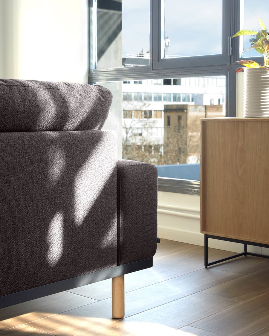 Noa 3 seater sofa with cushions in grey with natural finish legs, 230 cm