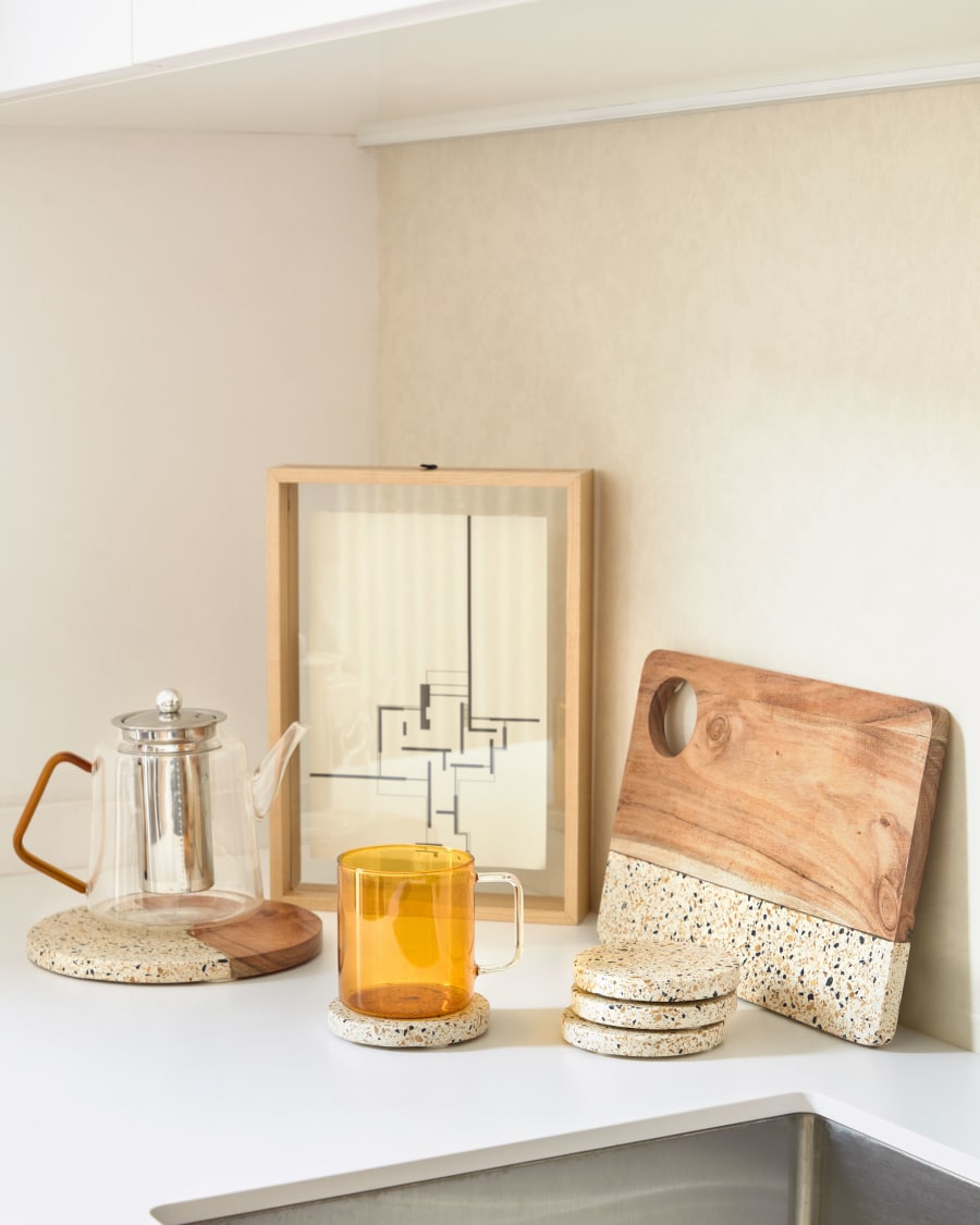 Verna round wood and terrazzo serving board