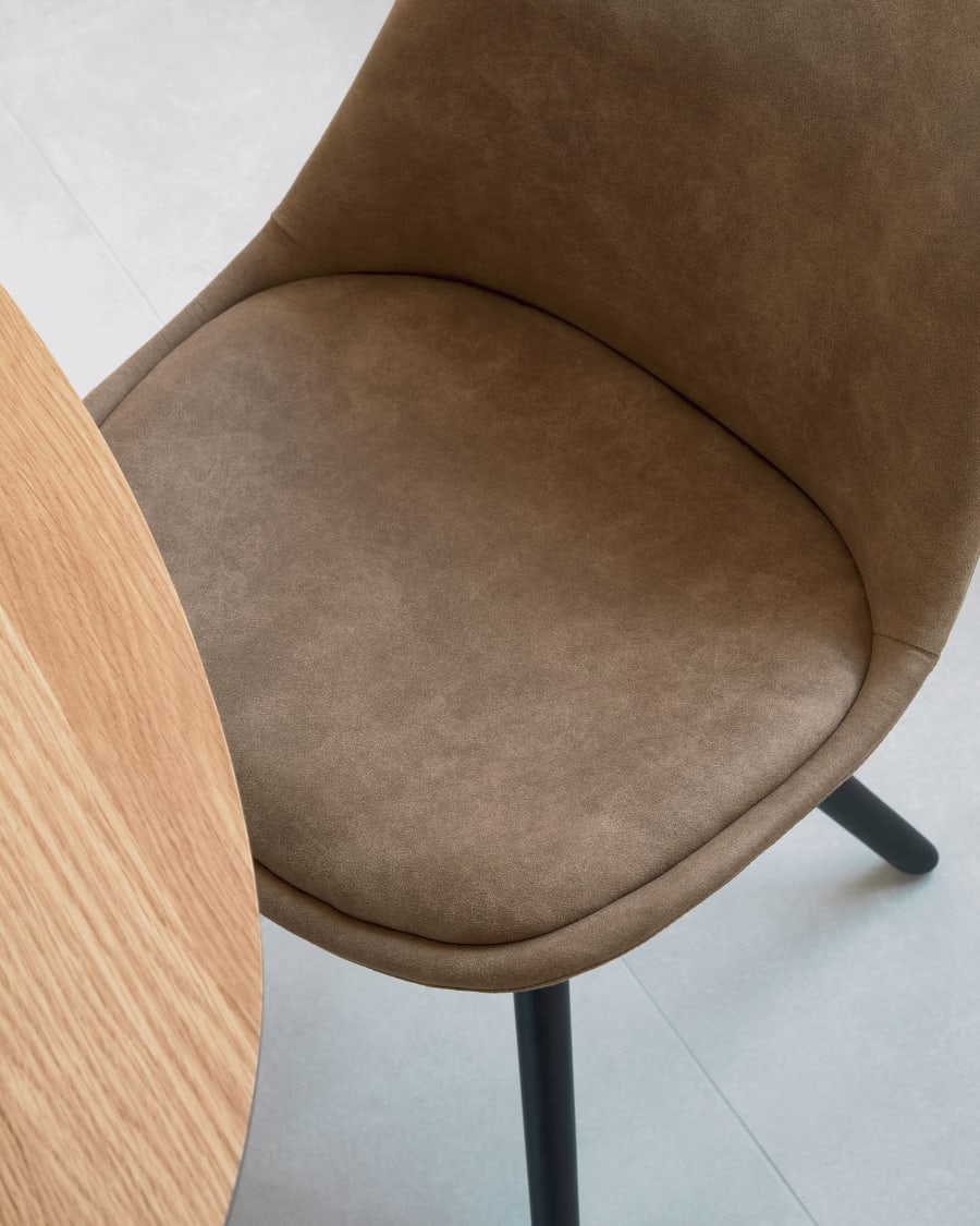 Ralf faux leather chair in brown and solid beech wood legs with black finish