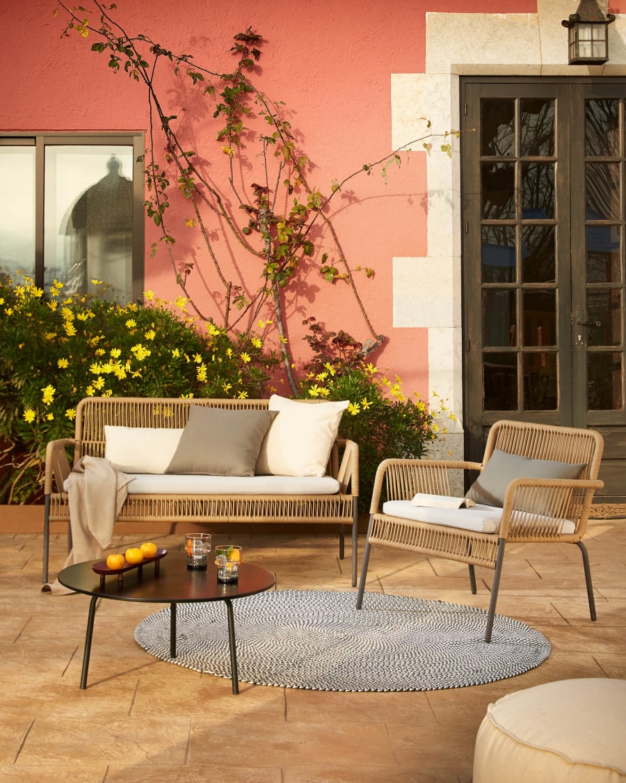 Samanta 2 seater stackable sofa in beige cord, 133 cm