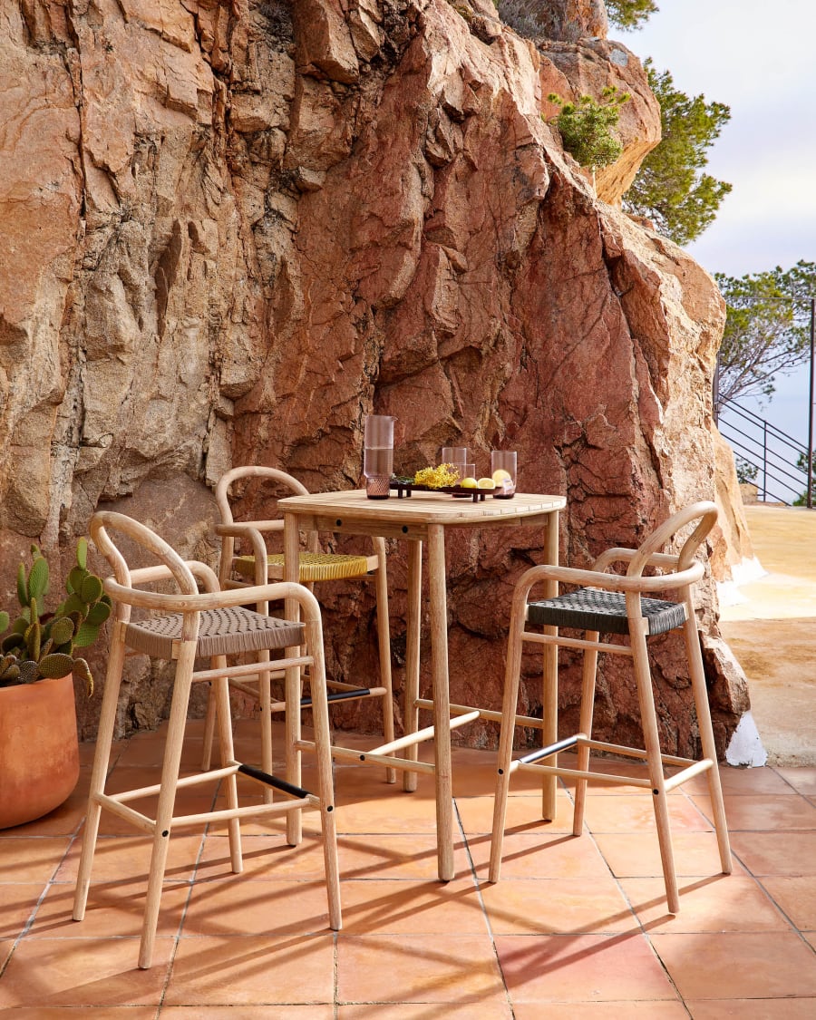 Sheryl stool made from solid eucalyptus and beige cord 79 cm FSC 100%