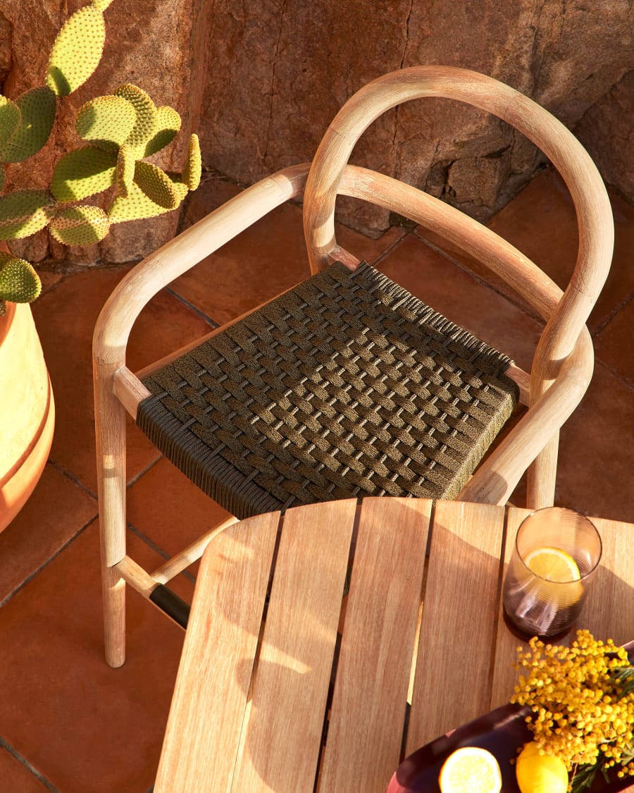 Sheryl stool made from solid eucalyptus and green cord 79 cm FSC 100%