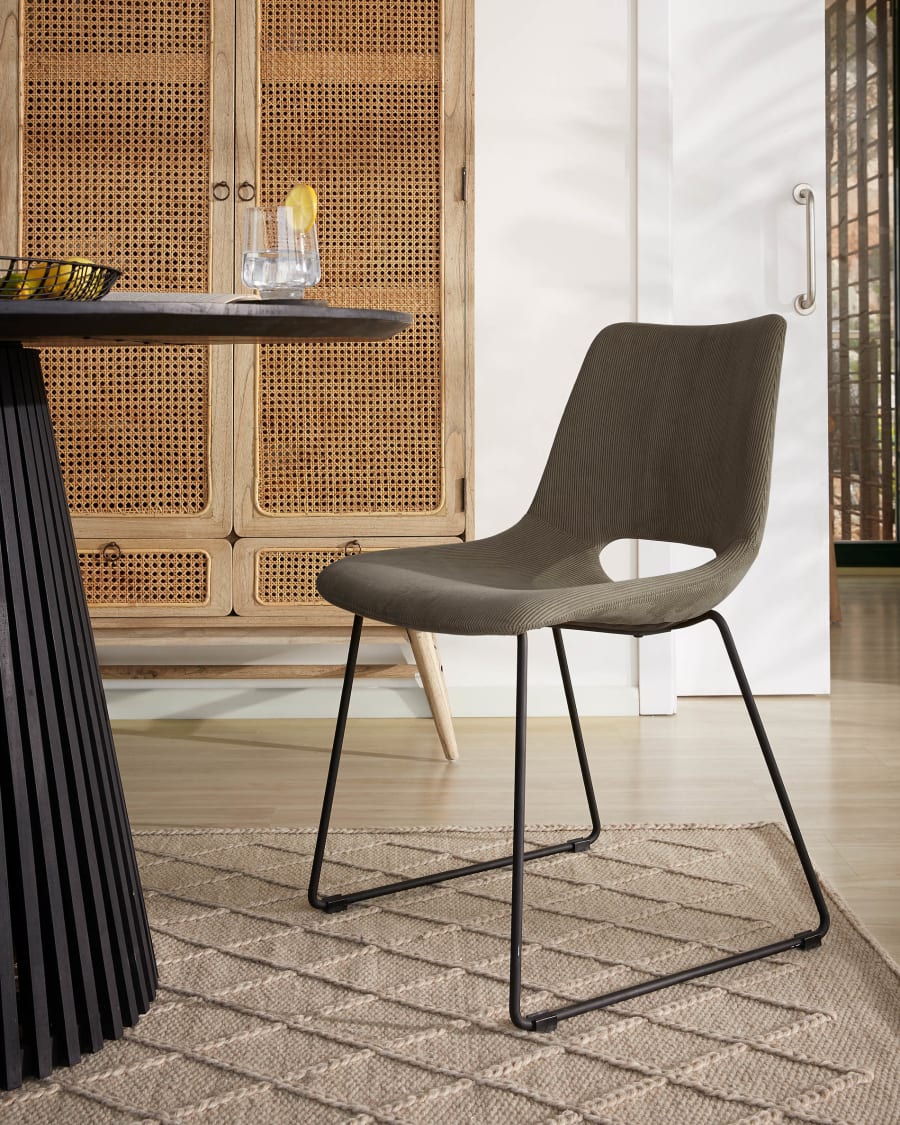 Zahara grey corduroy chair with steel legs with black finish