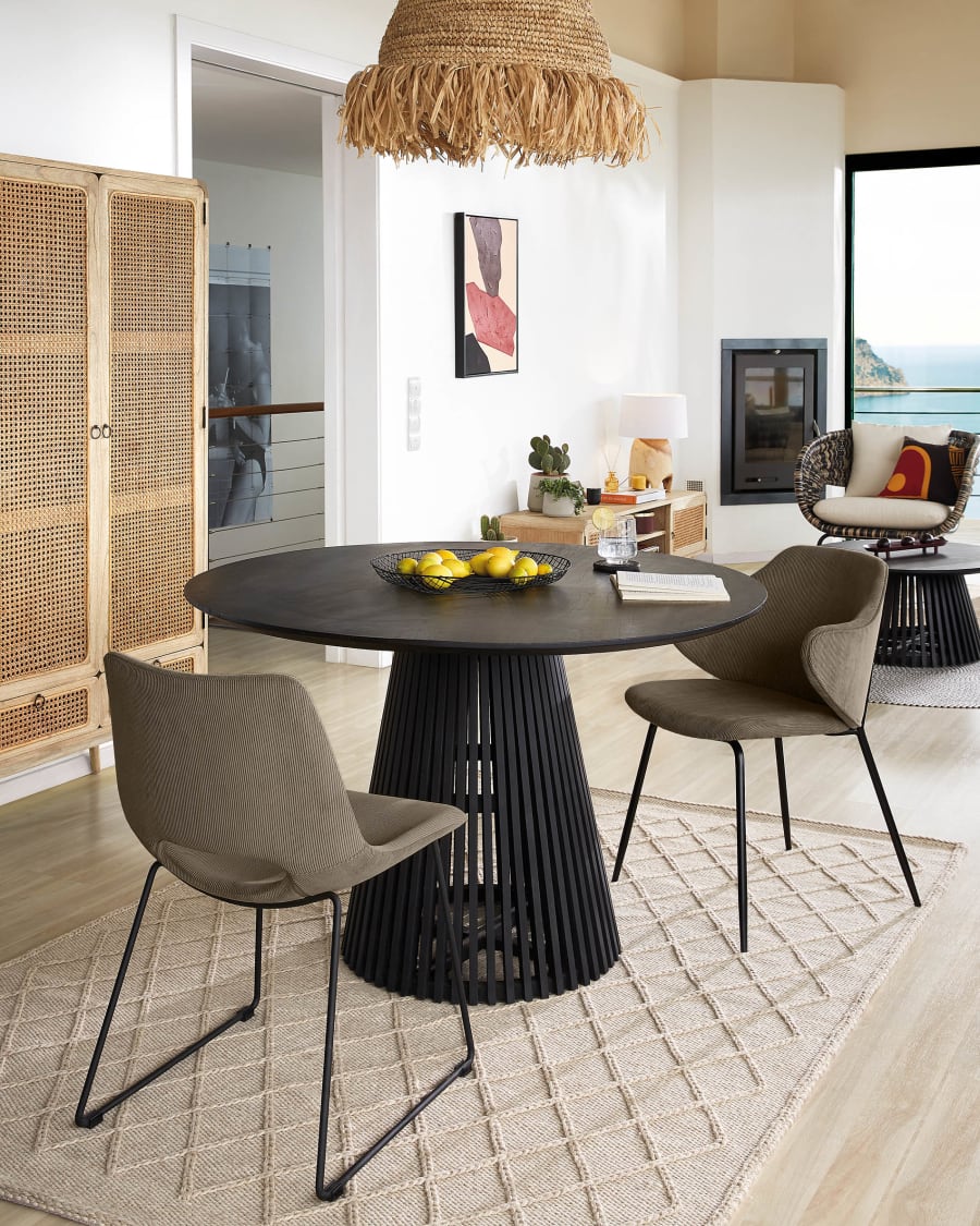 Zahara grey corduroy chair with steel legs with black finish