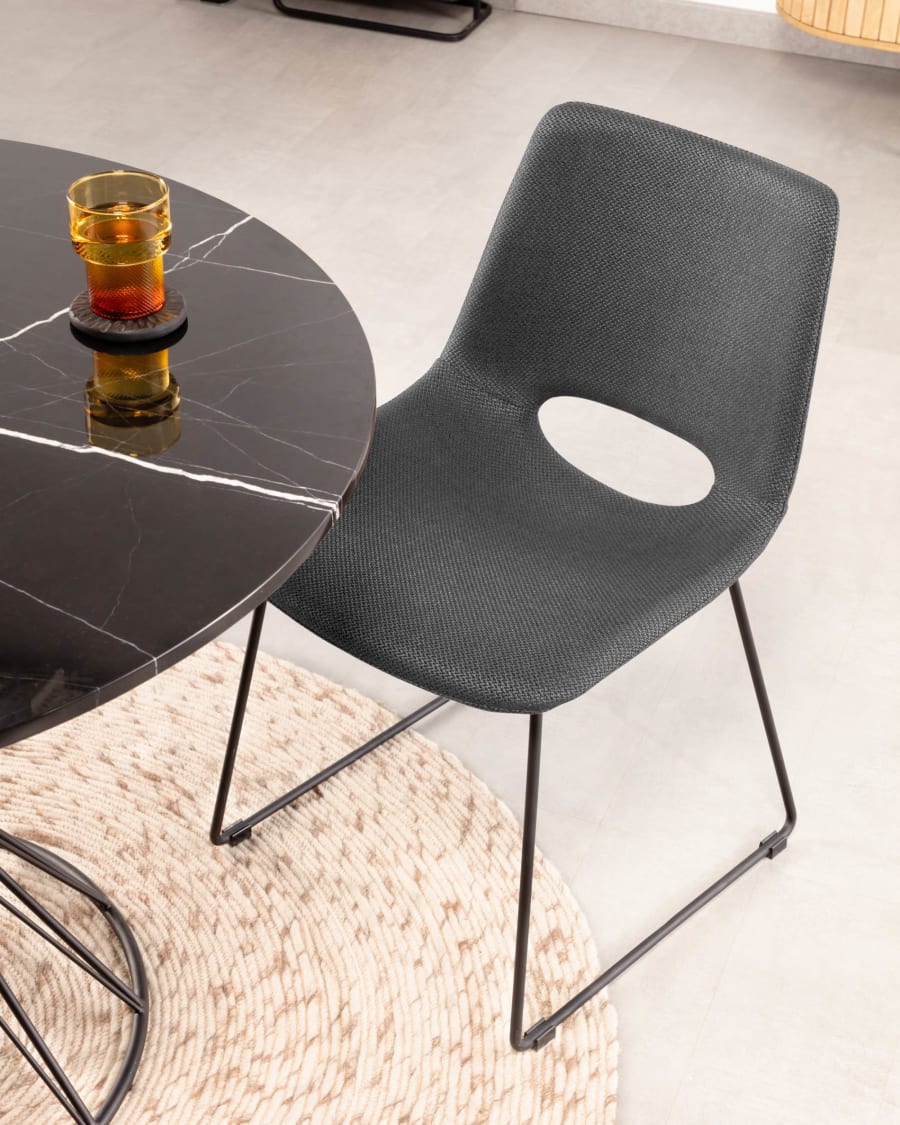 Zahara grey chair with steel legs with black finish