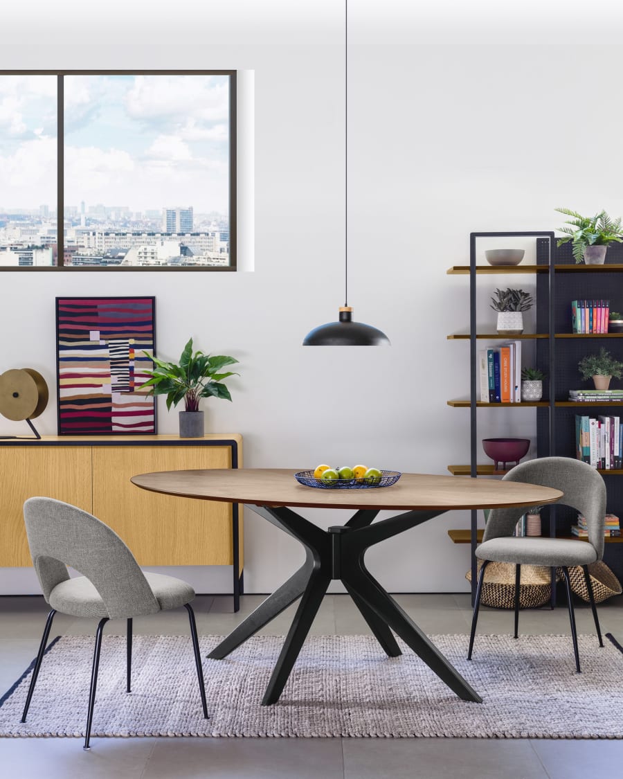 Mahalia dining chair in light grey with steel legs, with a black painted finish FSC 100%
