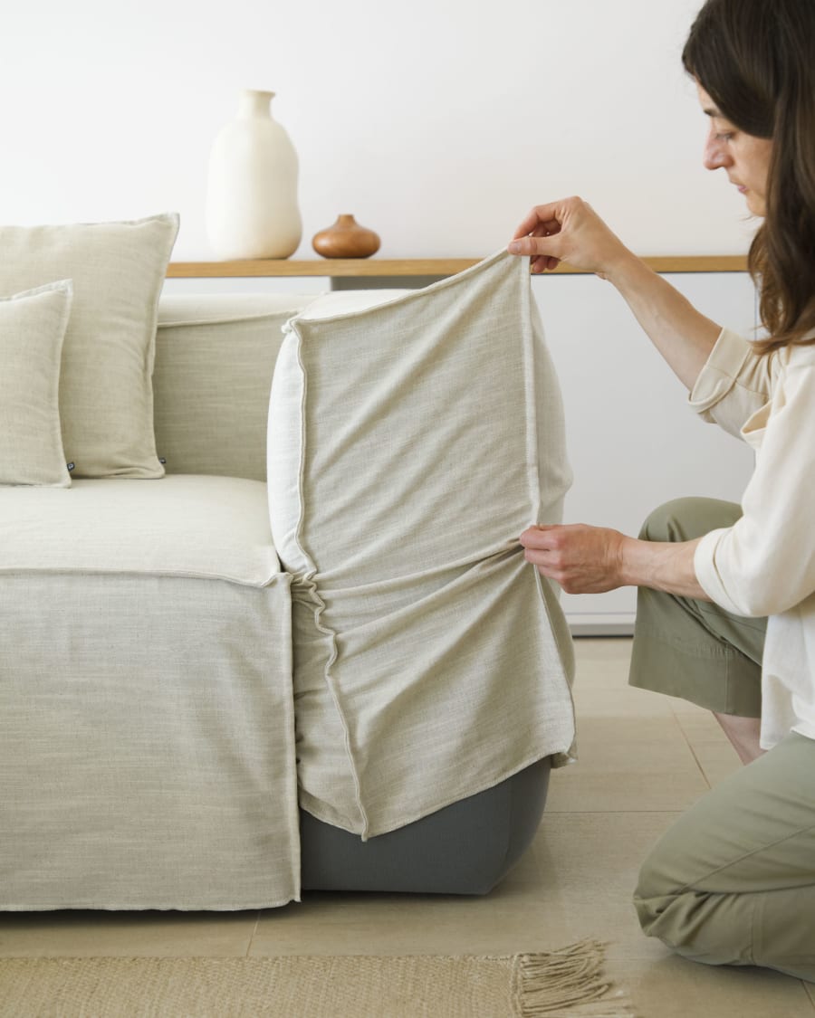 Blok 2 seater sofa with left-hand chaise longue cover in white linen