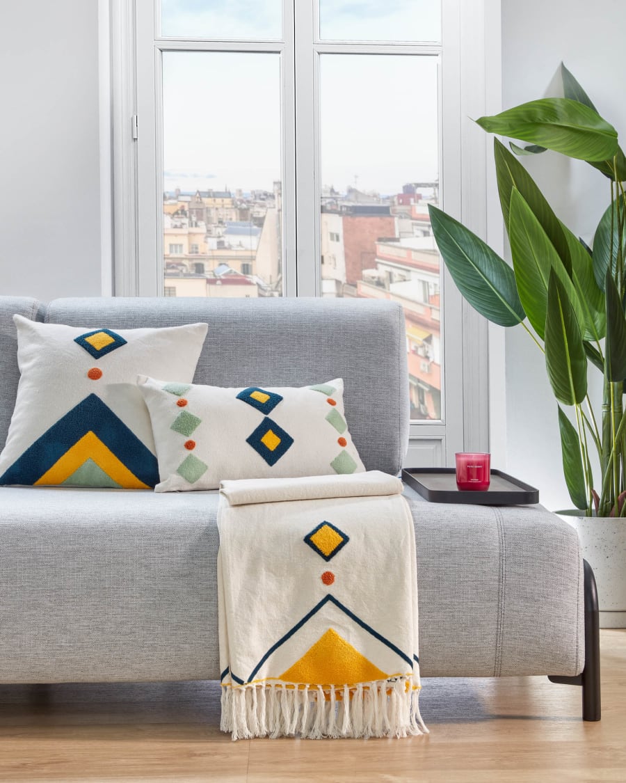 Itri 100% cotton multi-colour rhombus throw white 130 x 170 cm