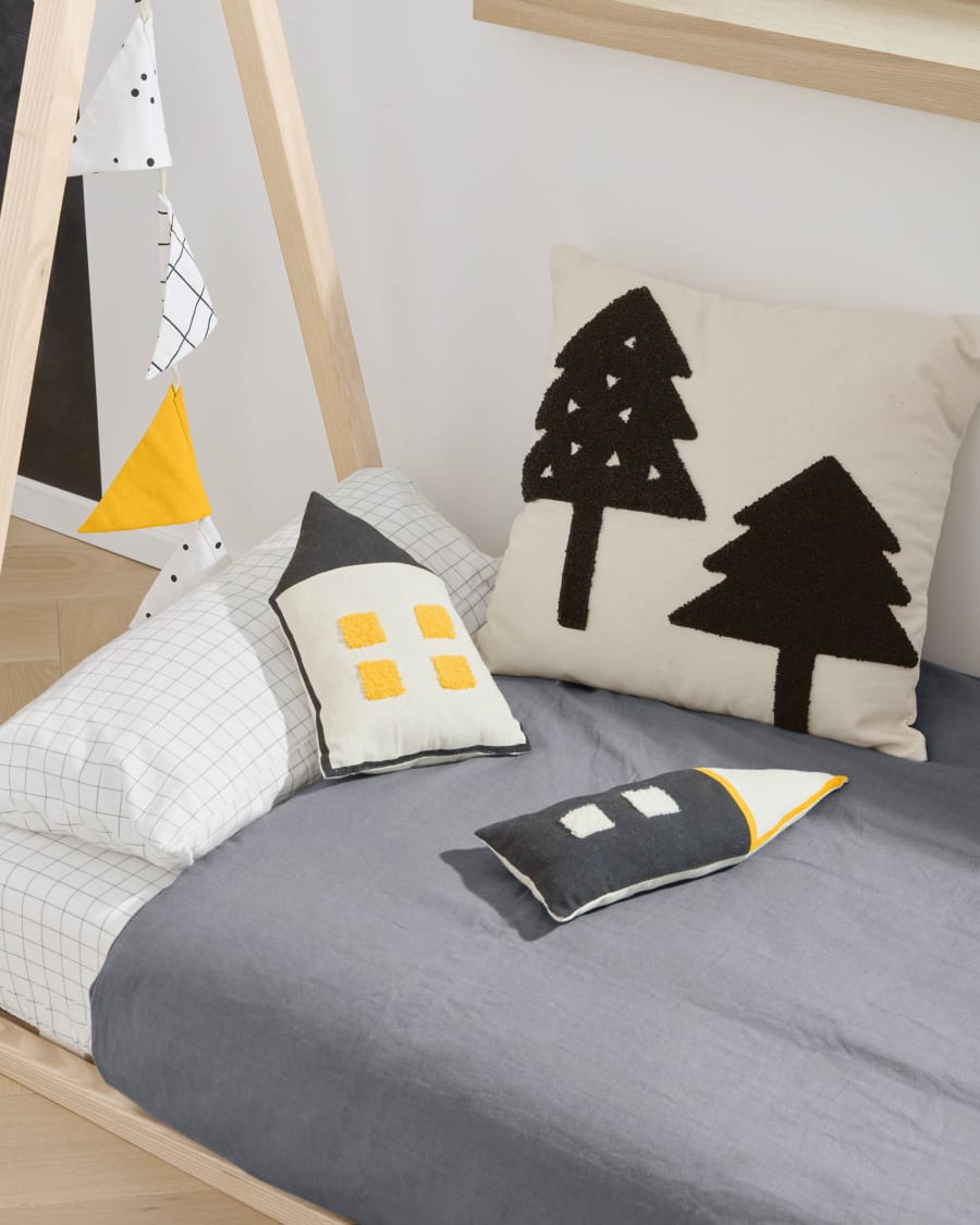 Nisi 100% organic cotton (GOTS) home shaped cushion in black and beige 35 x 20 cm