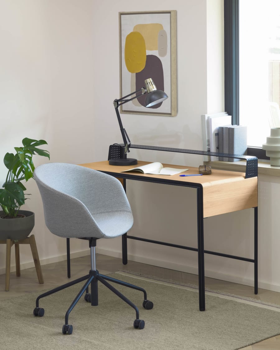 Yvette light grey office chair with steel legs in a black finish