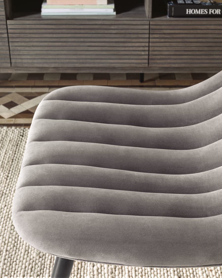 Marlene grey velvet chair with steel legs with black finish