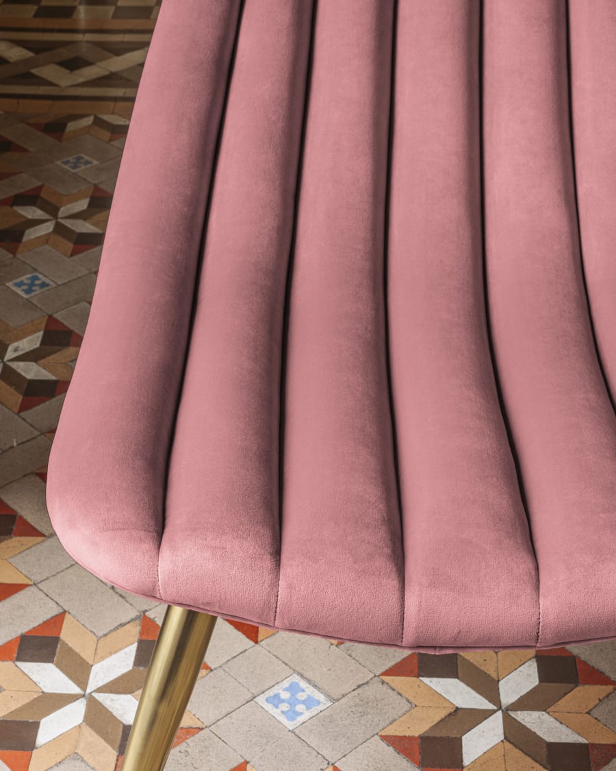 Marlene pink velvet chair with steel legs with gold finish
