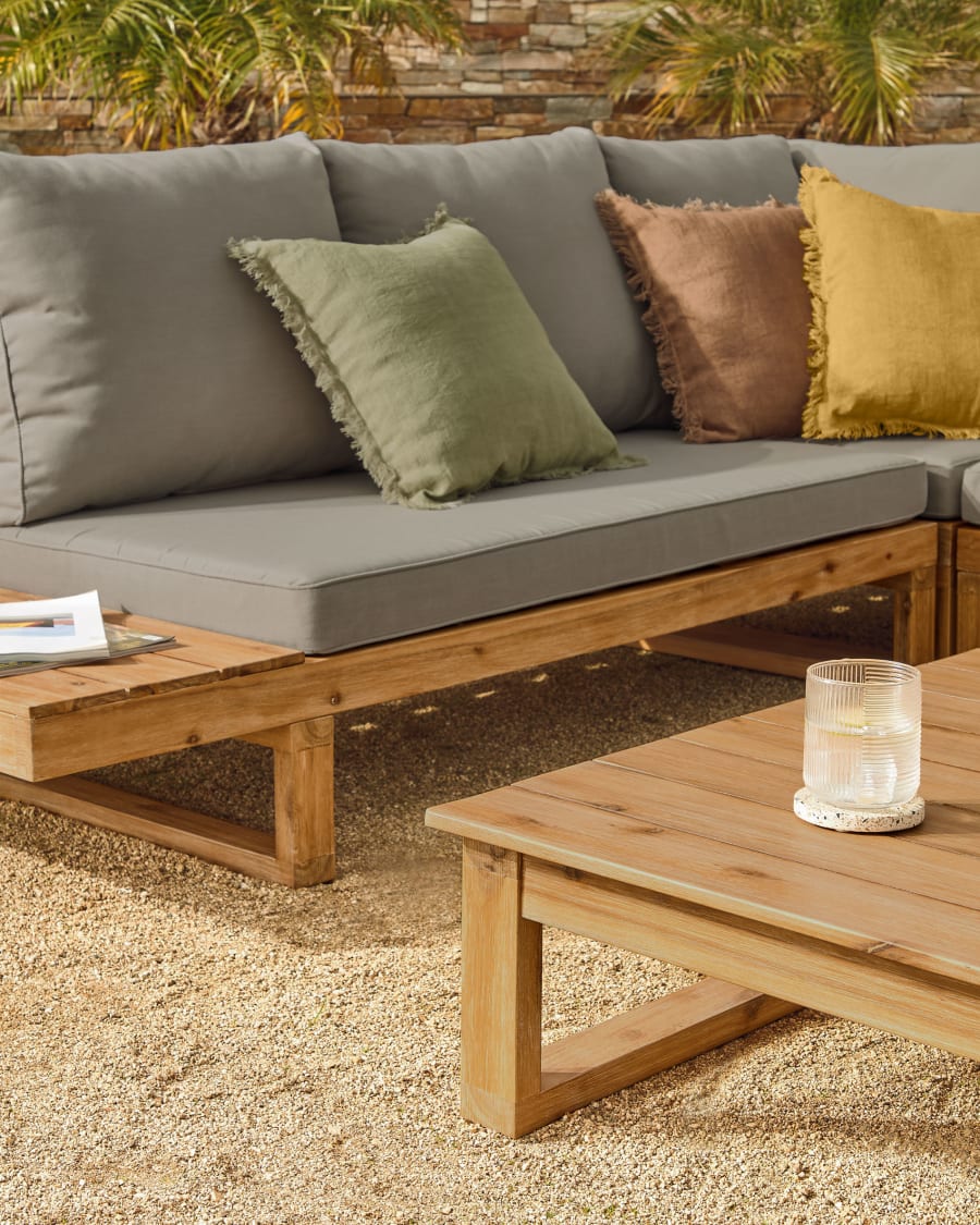 Flaviina 5 seater solid acacia wood corner sofa set with table
