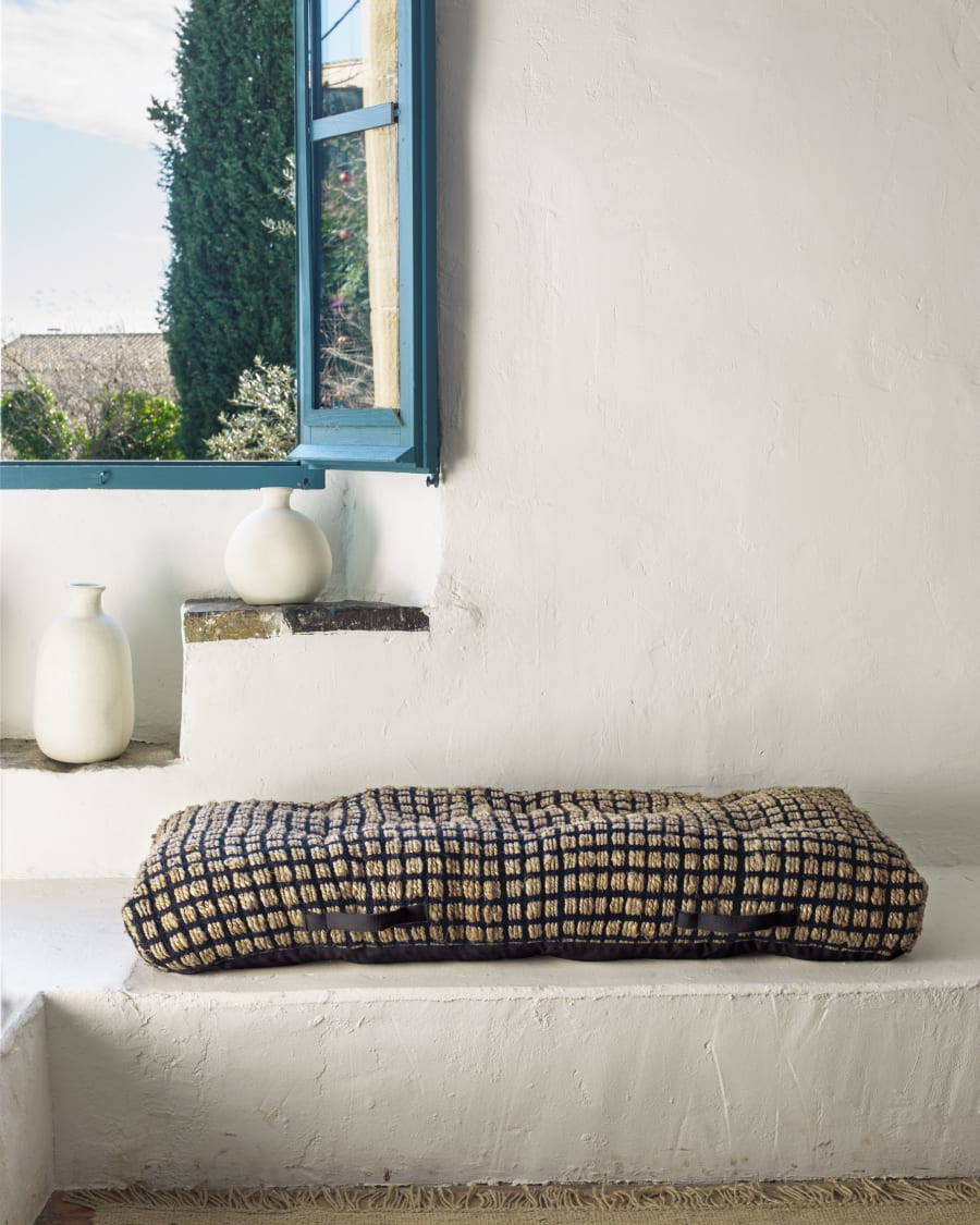 Adelma jute and cotton floor cushion and pallet in black and neutral 60 x 120 cm