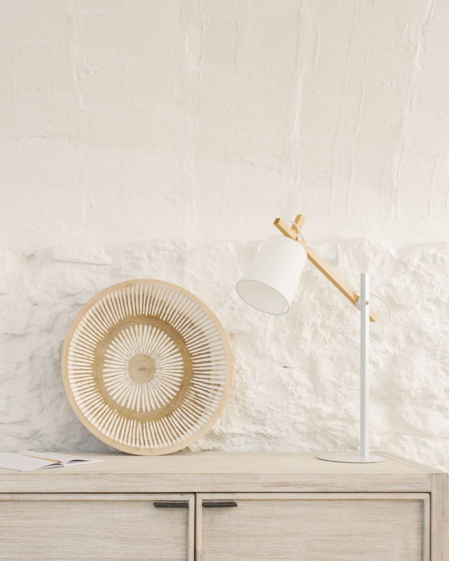 Kosta table lamp made of steel and solid beech wood UK adapter