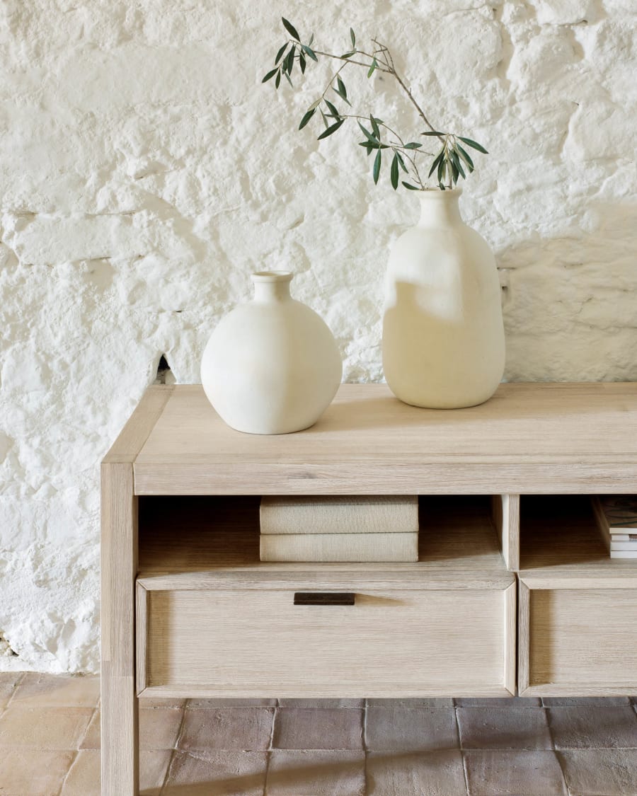 Alen solid acacia wood TV stand with 3 drawers, 165 x 50 cm