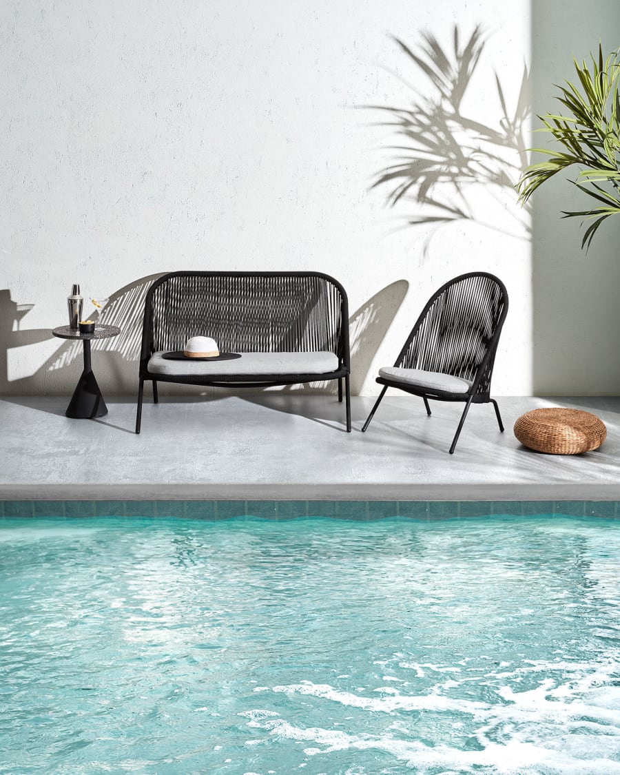 Shann 2 seater sofa in black cord, 121 cm