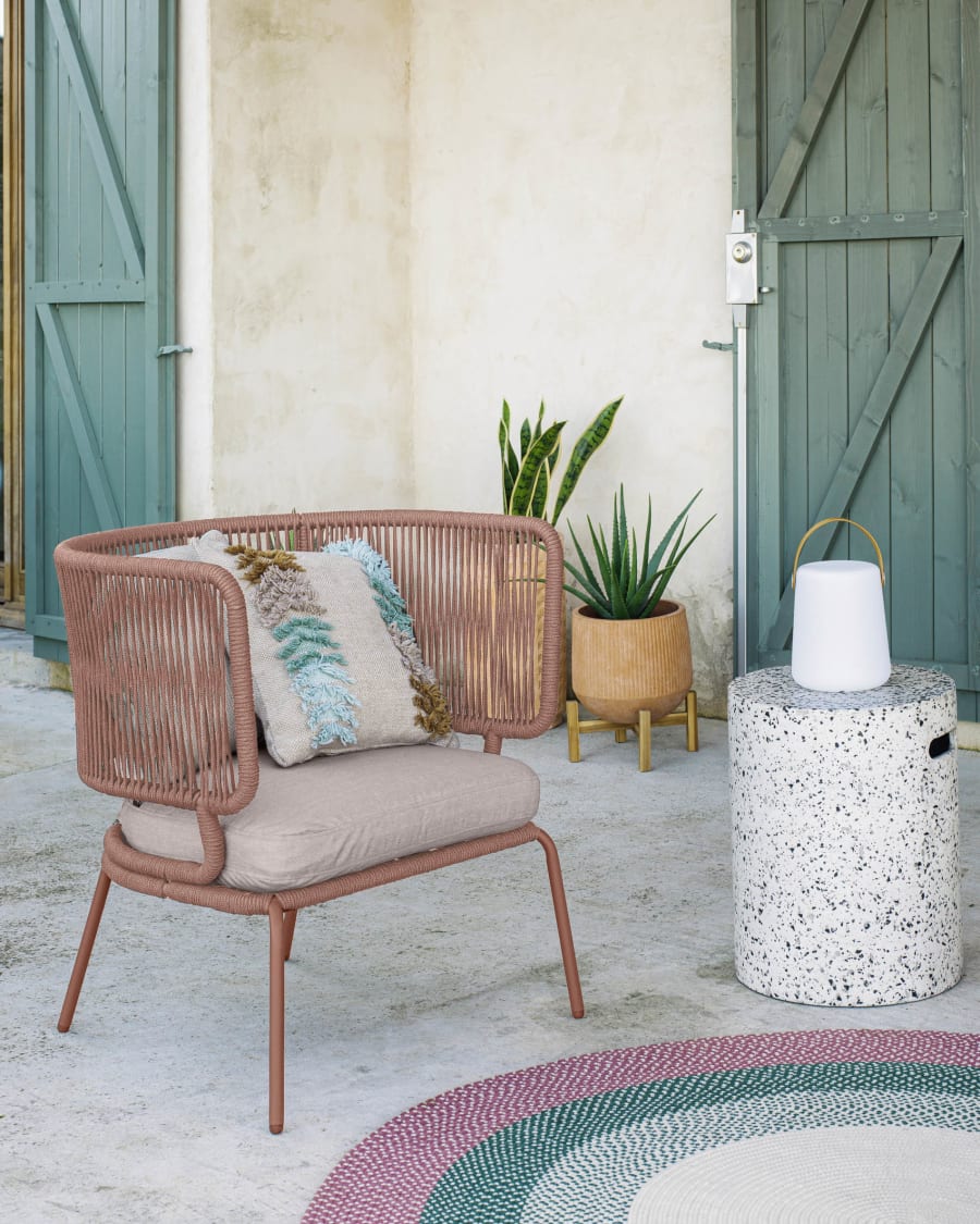 Nadin armchair in terracotta cord galvanised steel legs