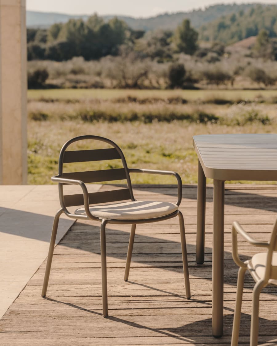 Joncols stackable outdoor aluminium chair with a powder coated green finish