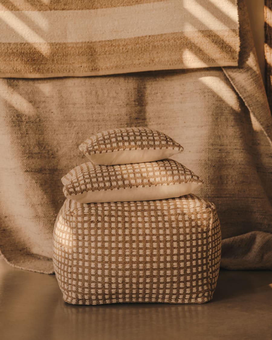 Iscle natural jute and white cotton pouffe, 60 x 60 cm
