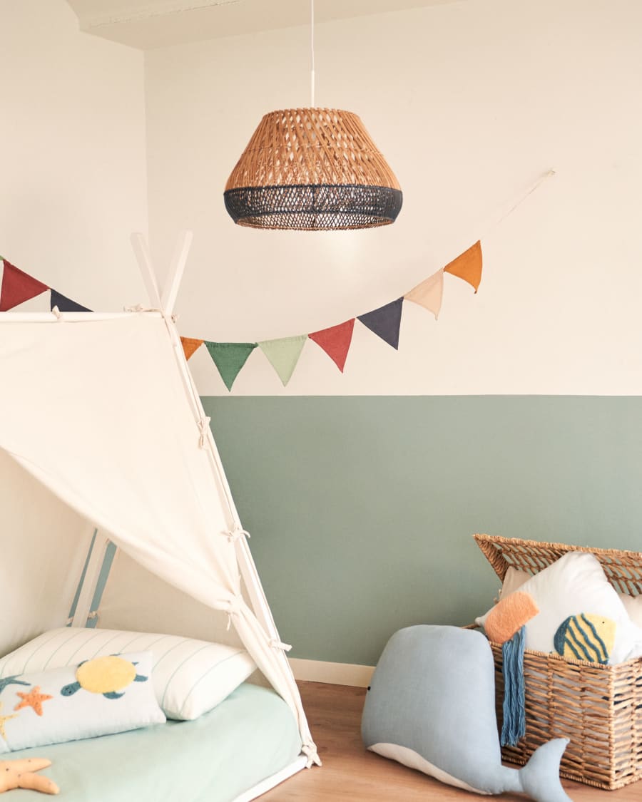 Daro lampenkap in rotan met natuurlijke afwerking en blauw geschilderd Ø 45 cm