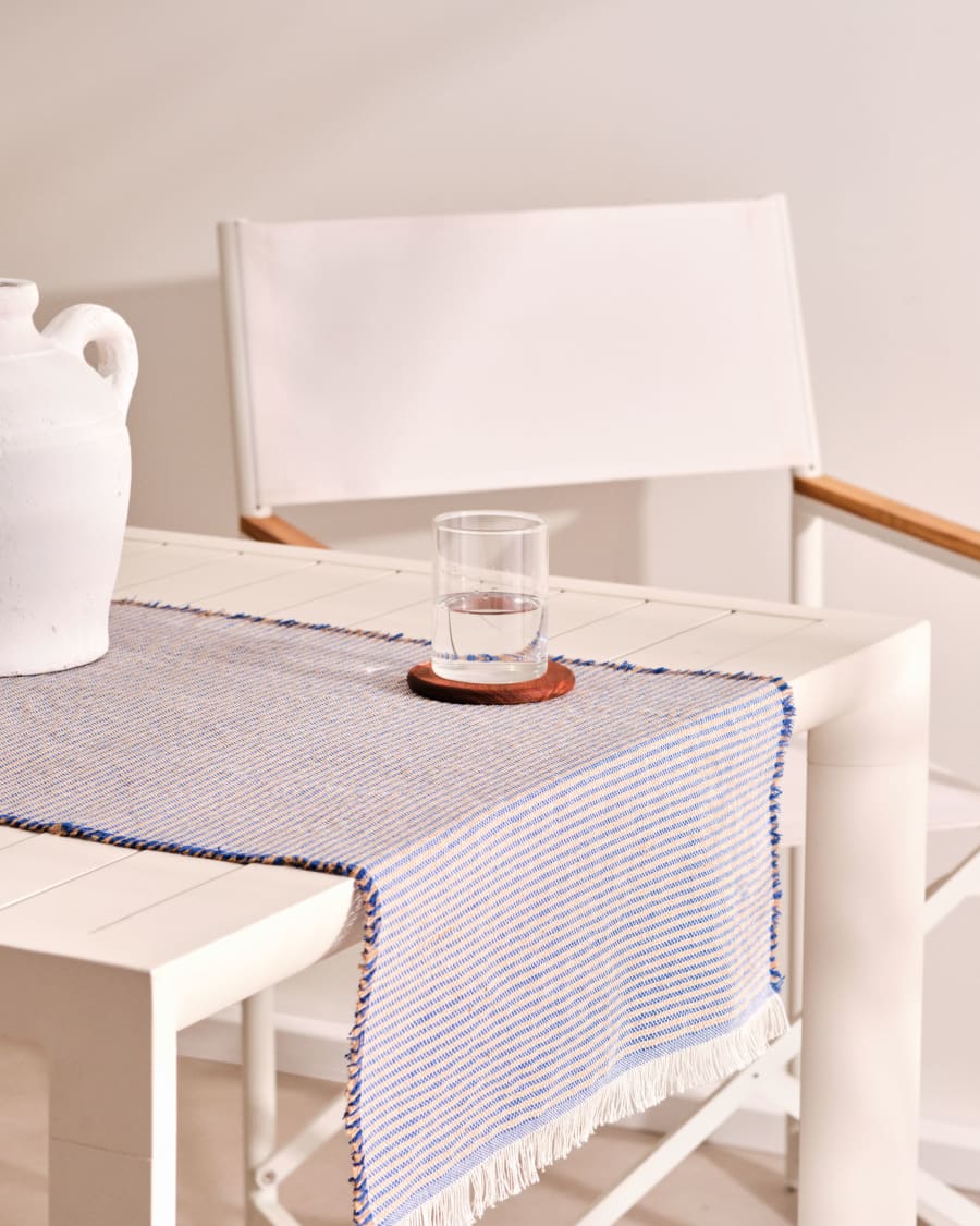 Vilat table runner with tassels in blue, 46 x 140 cm