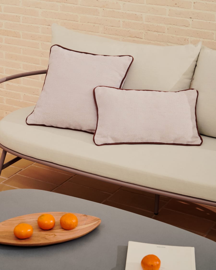 Sagulla 100% PET cushion cover in beige with brown trim, 45 x 45 cm