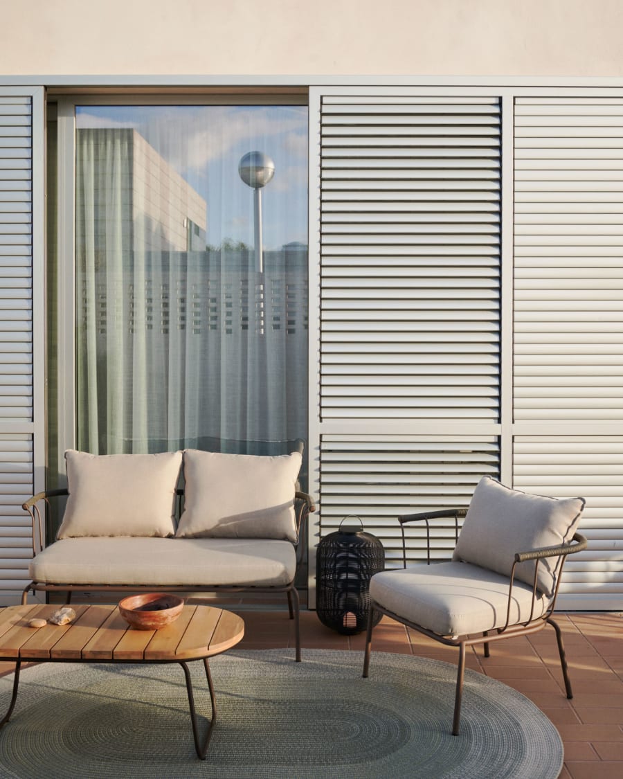 Salguer sofa in green cord and steel with a brown painted finish, 134 cm