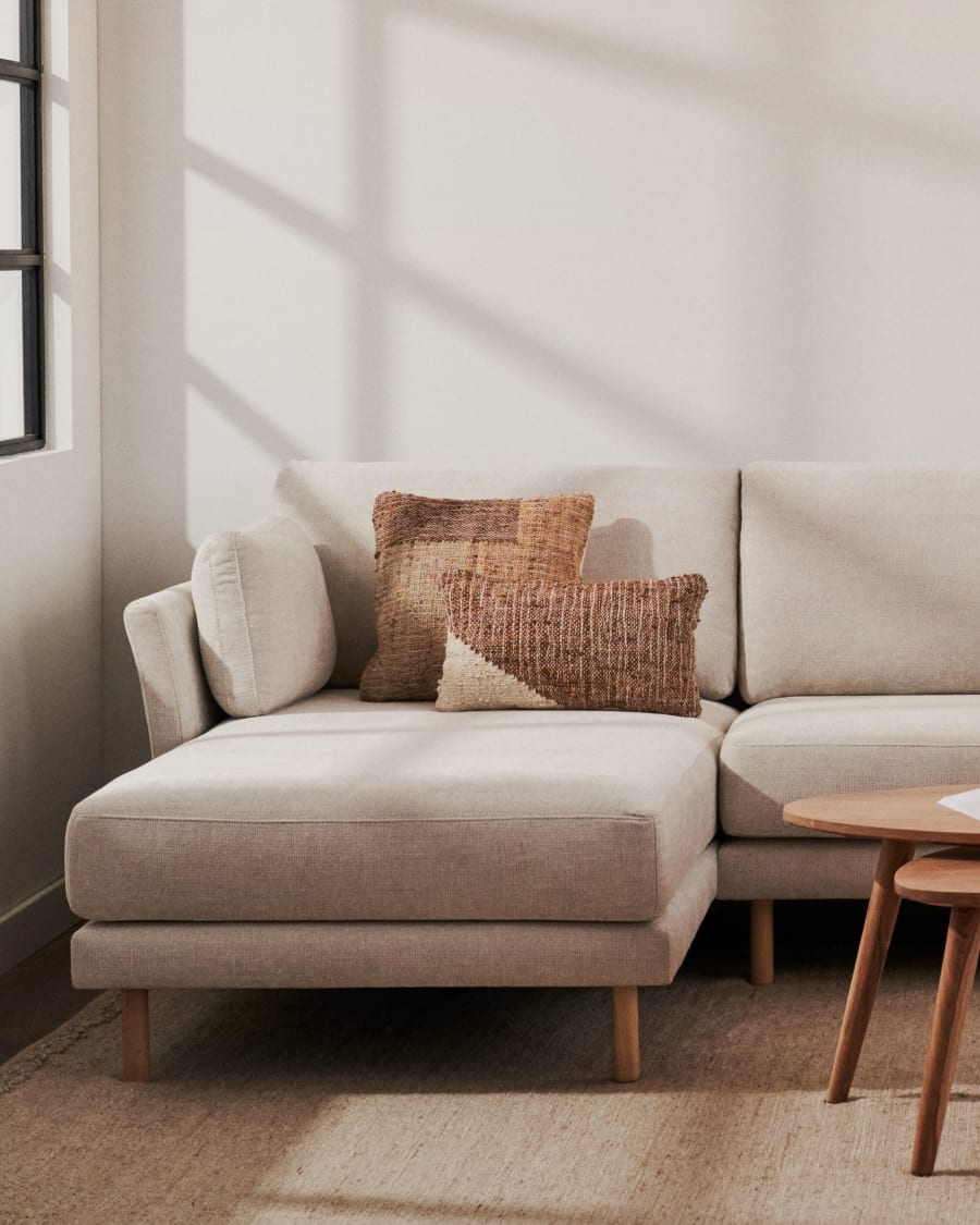 3θ καναπές Gilma με ανάκλινδρο αριστερά/δεξιά, μπεζ, πόδια σε φυσικό φινίρισμα, 261 εκ