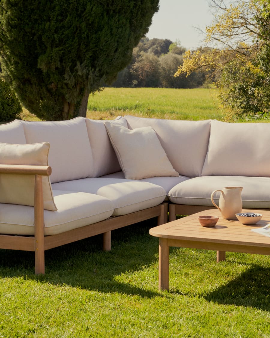Sacova set, 5 seater corner sofa and coffee table made from solid eucalyptus wood