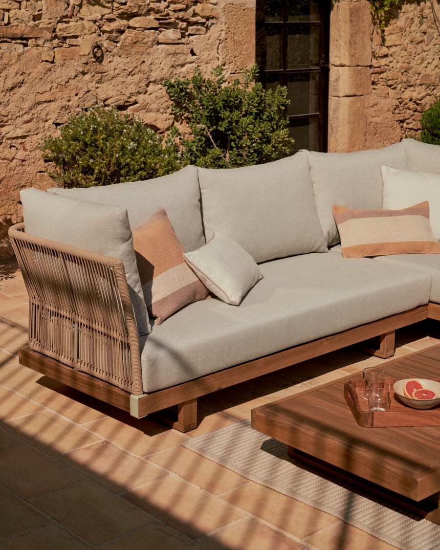 Raco 5 seater corner sofa and coffee table, made from solid acacia wood