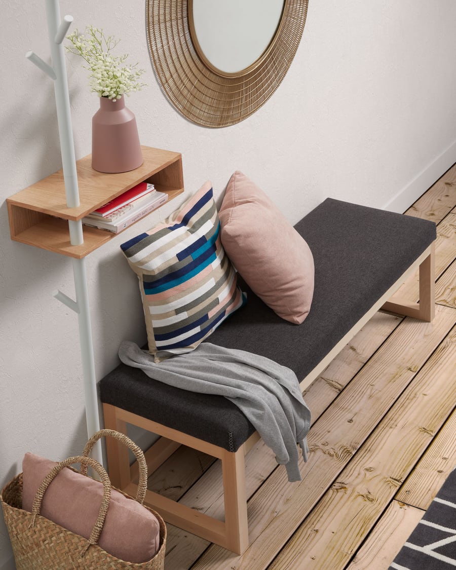 Loya solid beech wood bench in black, 128 cm