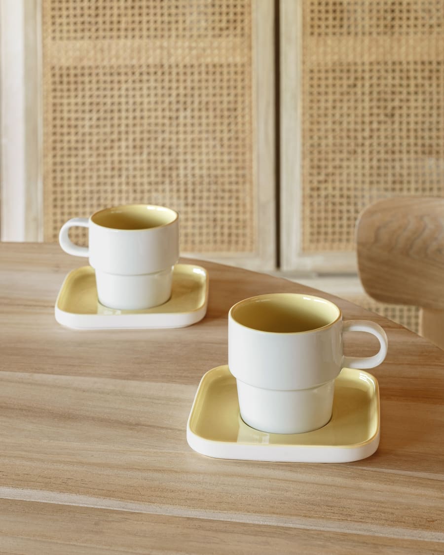 Midori ceramic cup and saucer in yellow