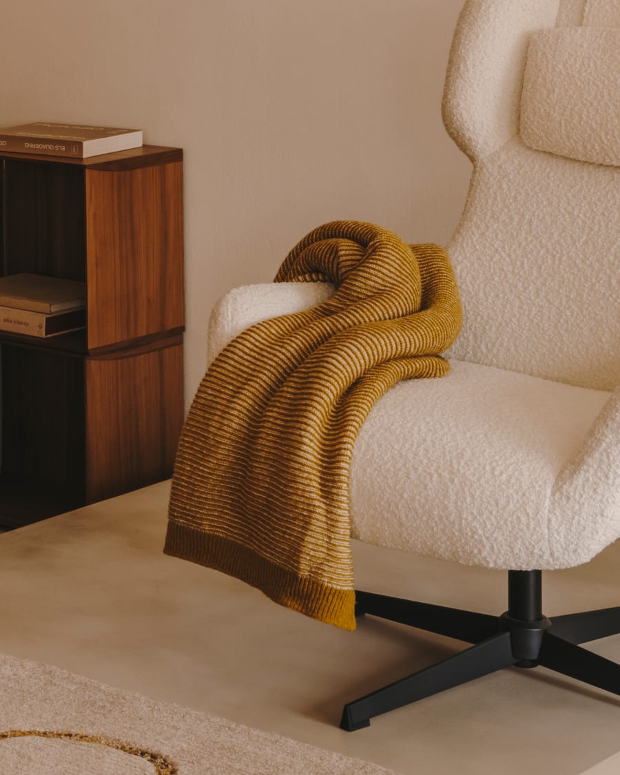 Zalina swivel armchair in white bouclé and steel with black finish FSC 100%