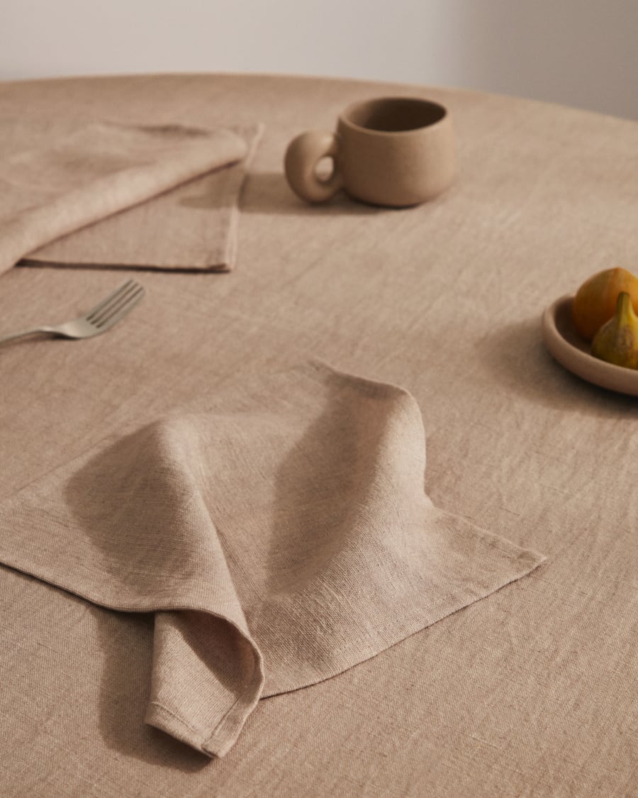 Set Ubalda di 4 tovaglioli in lino e cotone grigio chiaro