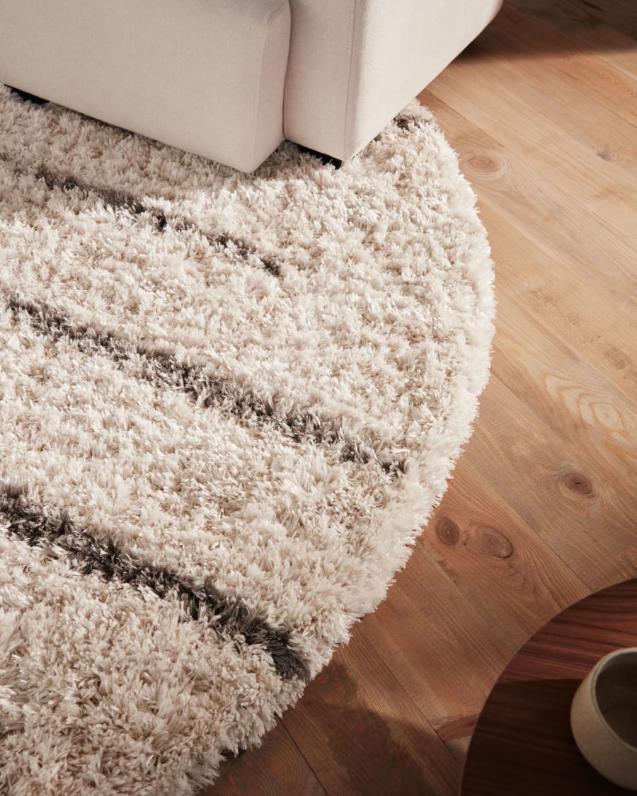 Tahitiana rug in beige with grey stripes, Ø 160 x 230 cm