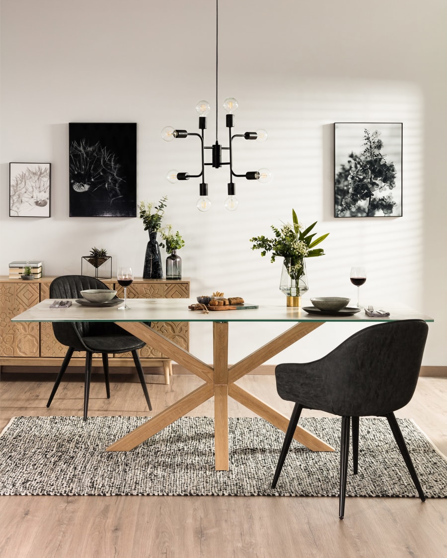 Argo porcelain table in white with steel wooden effect legs 160 cm