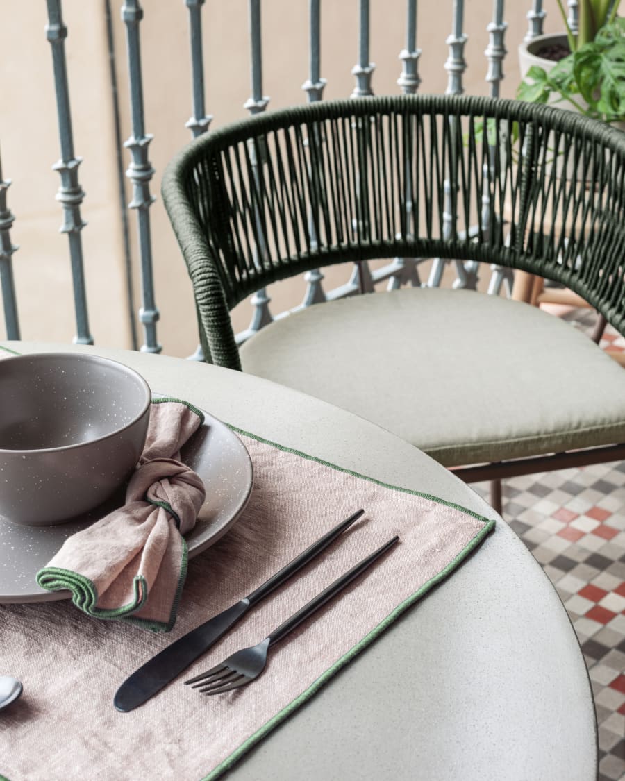 Nadin green cord chair with galvanised steel legs.