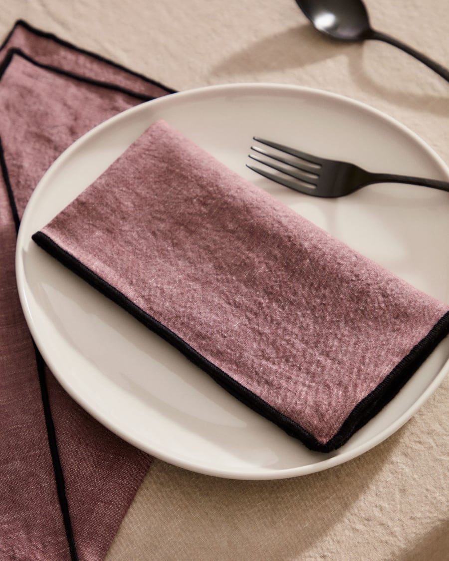 Mirna set of 2 serviettes in maroon linen and cotton