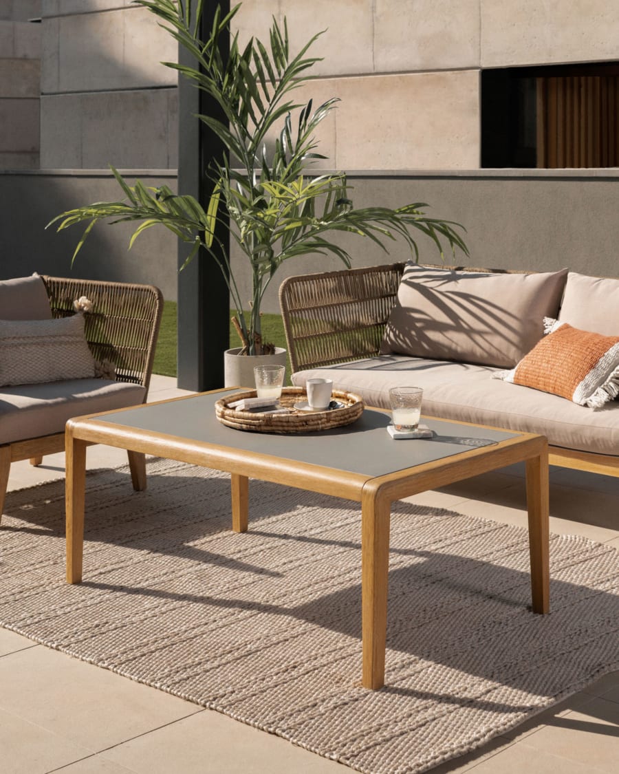 Better coffee table in polycement and solid acacia wood 120 x 70 cm