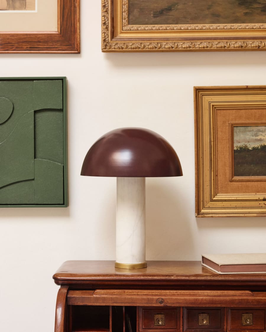 Zorione table lamp in white marble and metal with a painted brown finish Kave Home