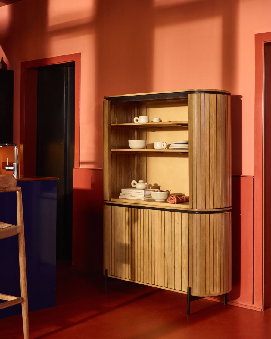 Licia tall 2 door sideboard, made from mango wood with natural finish and metal, 120x170cm