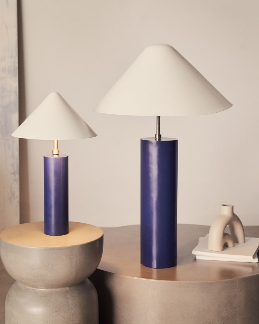 Shiva metal table lamp with blue and white painted finish