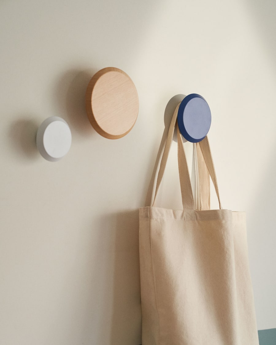 Set of 3 Nadua hangers in solid wood with a natural, blue and white beech finish
