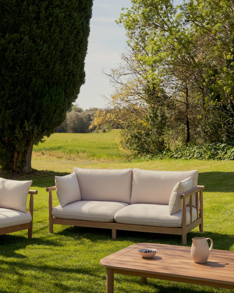 Sacova set of 2 armchairs, 2 seater sofa and coffee table in solid eucalyptus wood FSC