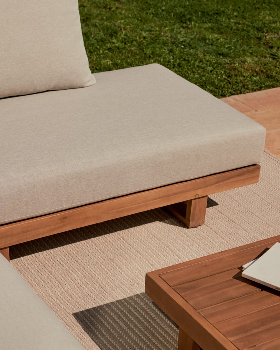 Raco 5 seater corner sofa and coffee table, made from solid acacia wood