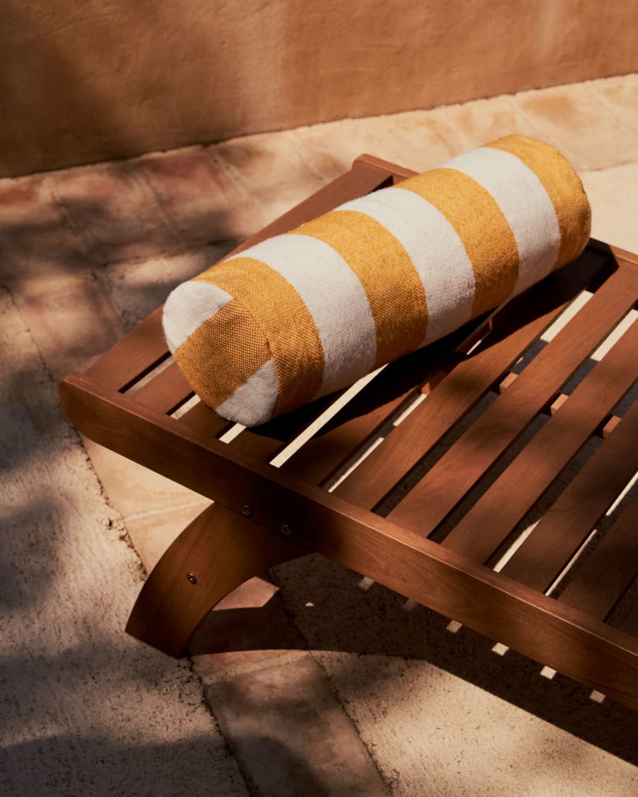Nans 100% PET cylinder cushion with white and mustard stripes