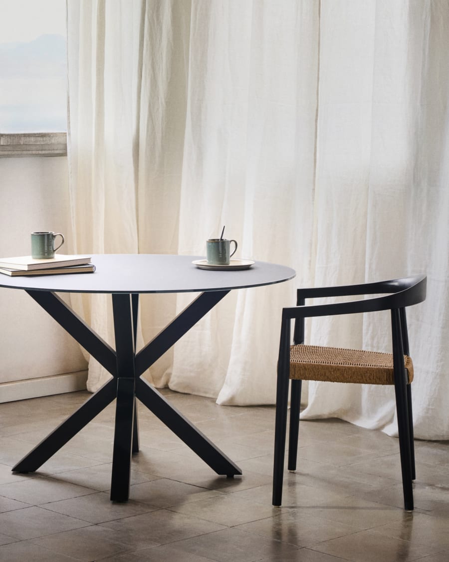 Glass round dining table black legs store