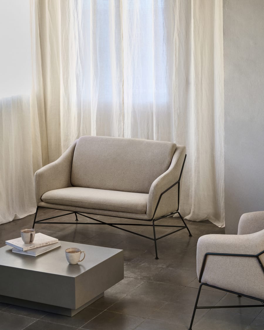 Brida 2-Sitzer-Sofa in Beige und Stahlbeine mit schwarzem Finish 128 cm