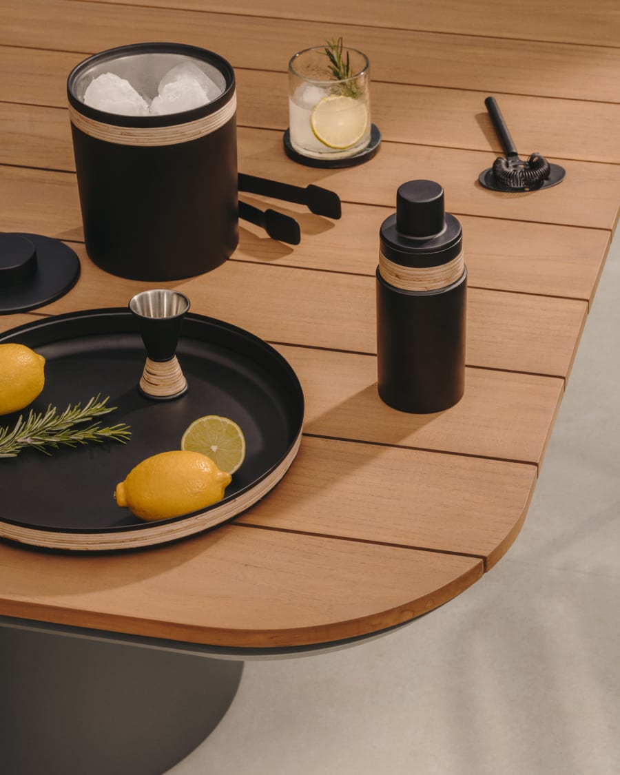 Shai cocktail shaker in black stainless steel and rattan